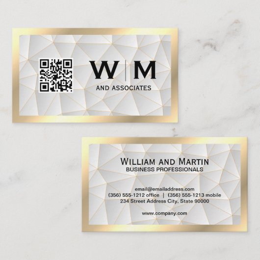 Carte De Visite Cadre Or | Géométrique | code barre qr (Devant / Derrière)