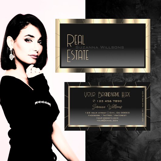 Carte De Visite Cadre Or Luxe Or Foncé Gradient Moderne Luxe Glam