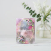 Carte De Visite Cadre Or Moderne Chic Aquarelle Fleurs Abstraites (Debout devant)