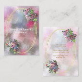 Carte De Visite Cadre Or Moderne Chic Aquarelle Fleurs Abstraites (Devant / Derrière)