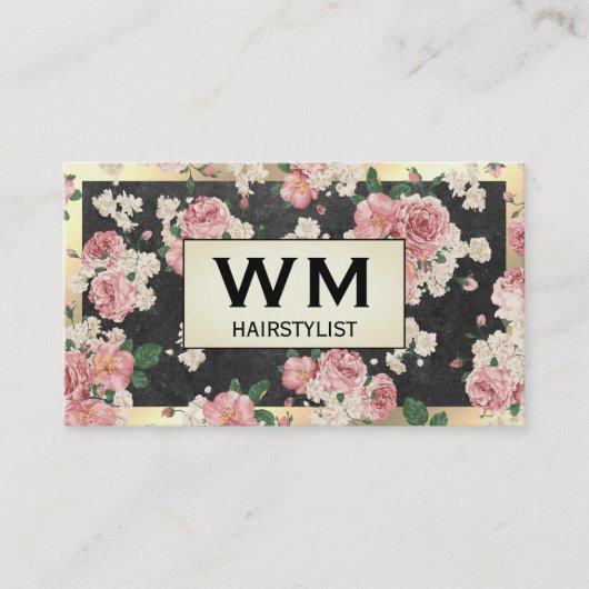 Carte De Visite Cadre or motif floral ardoise or avec dorure Execu (Devant)