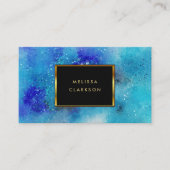 Carte De Visite Cadre or turquoise bleu aquarelle moderne (Devant)