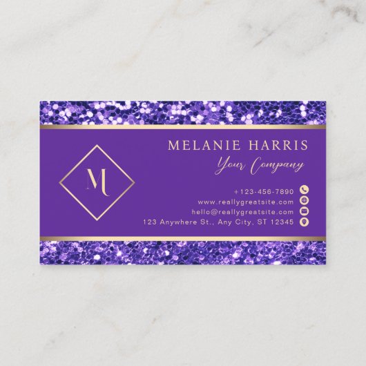 Carte De Visite Cadre Or violet élégant moderne (Dos)