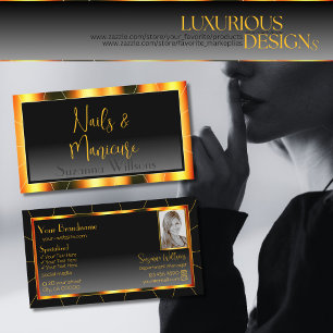 Carte De Visite Cadre orange décontracté et dégradé noir avec phot