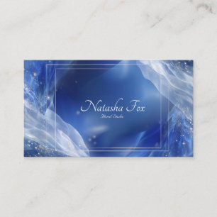 Carte De Visite Cadre Pailleté Blanc avec Vague Abstraite Bleu Éth