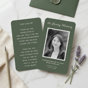 Carte De Visite Cadre photo vert sauge élégant Mémorial