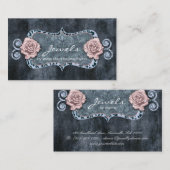 Carte De Visite Cadre rose de monogramme de léopard de cru (Devant / Derrière)