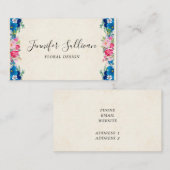 Carte De Visite Cadre rose et bleu Fleur Fancy Professionnel (Devant / Derrière)