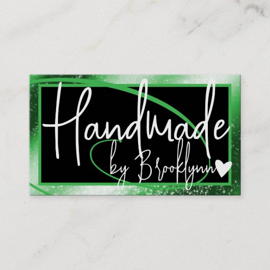 Carte De Visite Cadre vert laiton élégant Coeur fait main par nom (Devant)