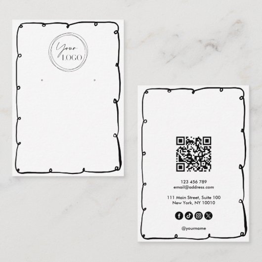 Carte De Visite Cadre Whimsical Ajouter Logo Entreprise Code QR (Devant / Derrière)