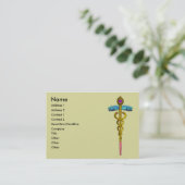 Carte De Visite CADUCÉE, améthyste or vibrant (Debout devant)