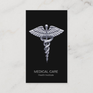 Carte De Visite Caducée d'argent Médicale sur noir