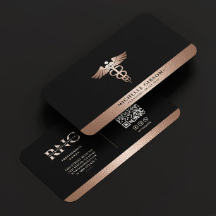 Carte De Visite Caducée de professionnel médical noir et or rose