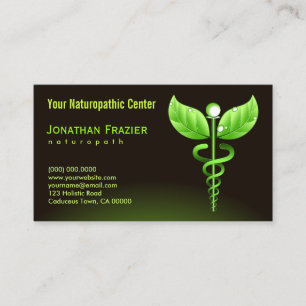 Carte De Visite Caducée de vert de Naturopath de médecine douce