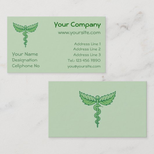 Carte De Visite Caduceus avec feuilles (Devant / Derrière)