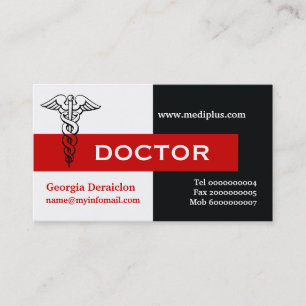 Carte De Visite Caduceus médecin minimaliste noir, blanc, rouge