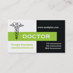 Carte De Visite Caduceus médecin minimaliste noir, blanc, vert