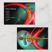 CARTE DE VISITE CADUCUS D'OR EN CHEMINS FRACTAUX ROUGES BLEU VERT (Devant / Derrière)