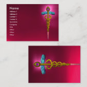 Carte De Visite CADUCUS, ROUGE RUBY vibrant améthyste rose, fuchsi (Devant / Derrière)