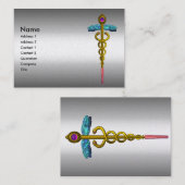 Carte De Visite CADUCUS, vibrant, améthyste, or, papier perlé (Devant / Derrière)