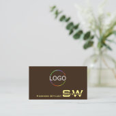Carte De Visite Café Brown avec Monogramme et logo (Debout devant)