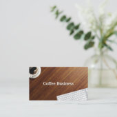 Carte De Visite Café Cup & Clavier Bois Bureau Café Boutique (Debout devant)