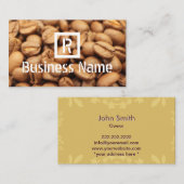 Carte De Visite Café moderne rôti par monogramme de grains de café (Devant / Derrière)