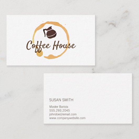 Carte De Visite Café | Pot de café | Tige de café (Devant / Derrière)