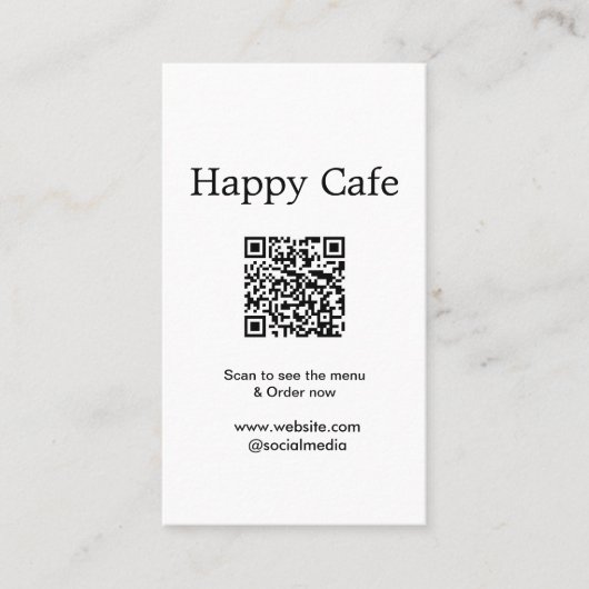 Carte De Visite Cafe restaurant scanner pour voir le menu commande (Devant)