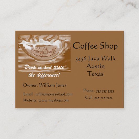 Carte De Visite Café Shop Foaming Coffee Cup (Devant)