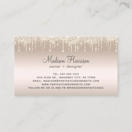 Carte De Visite Cake Bakery Gold Glitter Drips (Dos)