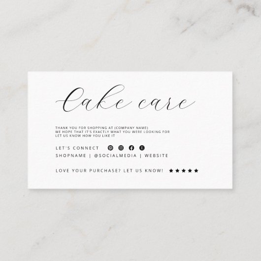 Carte De Visite Cake Care Minimalist Flat Thank You Card (Dos)