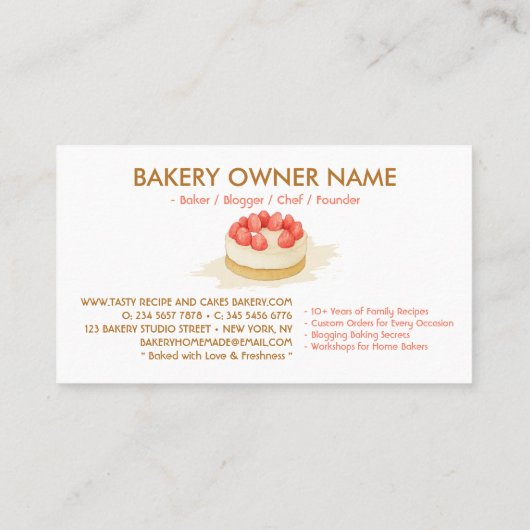 Carte De Visite Cake Maker Cookies Mariage Birthday Bakery Minimal (Dos)