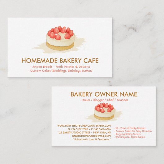 Carte De Visite Cake Maker Cookies Mariage Birthday Bakery Minimal (Devant / Derrière)