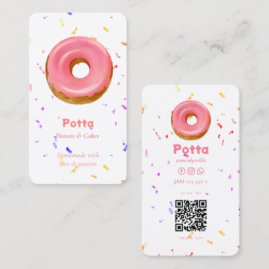 CARTE DE VISITE CAKE PATISSERIE CUPCAKE BAKERY DONUT QR CODE (Devant / Derrière)