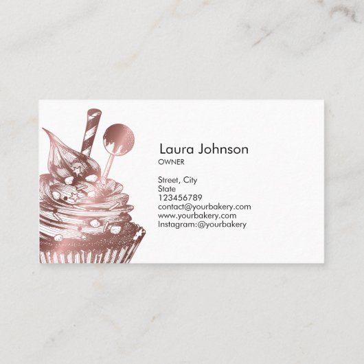 Carte De Visite Cakes & Sweets Cupcake Accueil Boulangerie Laisser (Dos)