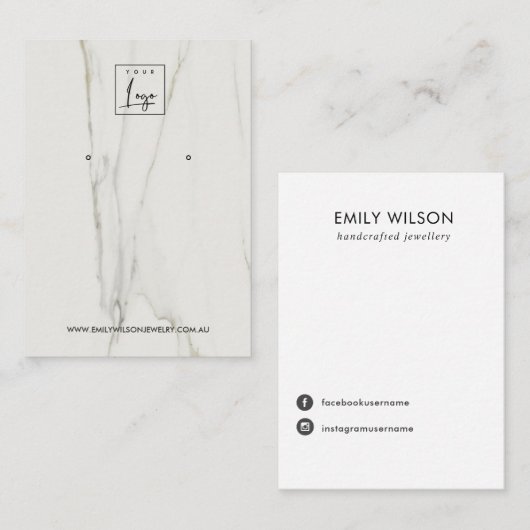 CARTE DE VISITE CALACATTA MARBRE TEXTURE STUD EARRÊT AFFICHAGE (Devant / Derrière)