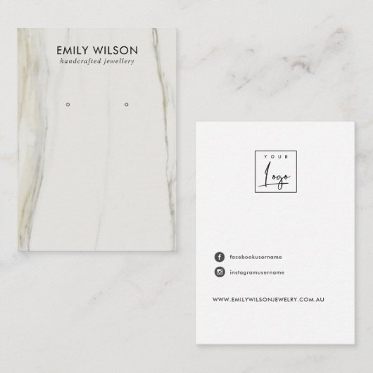 CARTE DE VISITE CALACATTA MARBRE TEXTURE STUD EARRÊT AFFICHAGE (Devant / Derrière)