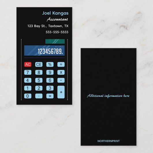 Carte De Visite Calculateur comptable modifiable (Devant / Derrière)