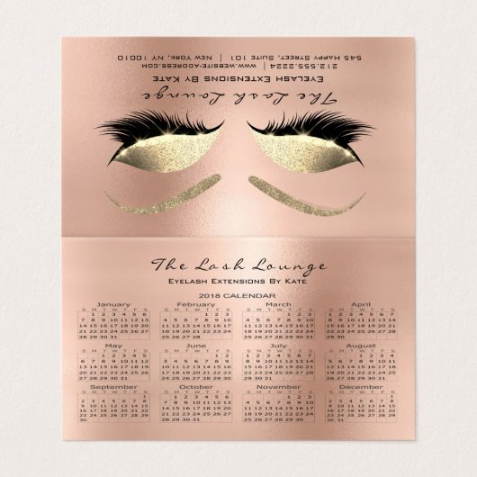 Carte De Visite Calendrier 2018 Beauté Studio Lashes Rose Rose (Extérieur déplié)