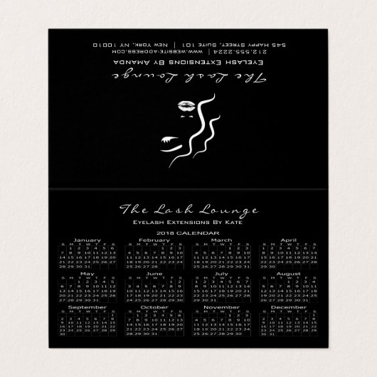 Carte De Visite Calendrier 2018 Beauty Studio, logo (Extérieur déplié)