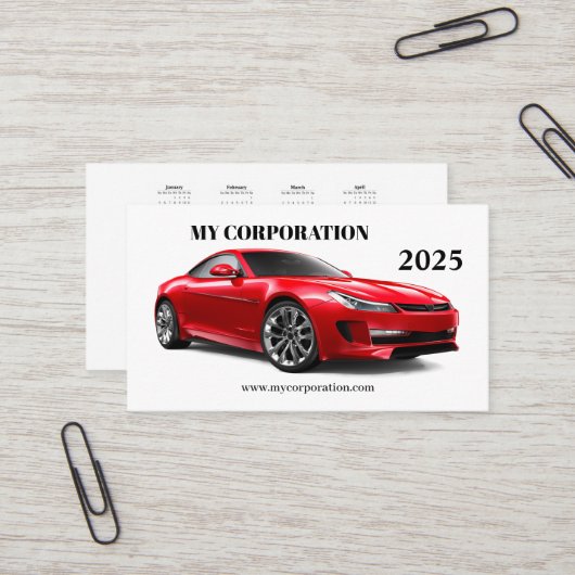 Carte De Visite Calendrier 2025 Red Sport Car Pocket (Devant/Arrière en situation)