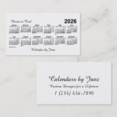 Carte De Visite Calendrier blanc 2026 par Janz (Devant / Derrière)