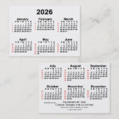 Carte De Visite Calendrier de 52 semaines 2026 blanc par Janz Cart (Devant / Derrière)