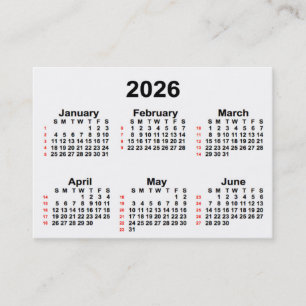 Carte De Visite Calendrier de 52 semaines 2026 blanc par Janz Cart