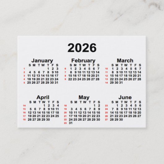 Carte De Visite Calendrier de 52 semaines 2026 blanc par Janz Cart (Devant)