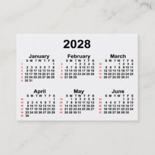 Carte De Visite Calendrier de 52 semaines 2028 blanc par Janz Cart