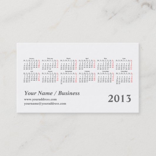 Carte De Visite calendrier de poche du kaléidoscope 2013 (Devant)