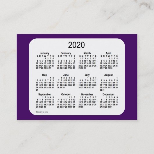 Carte De Visite Calendrier mauve 2020 par Janz (Devant)