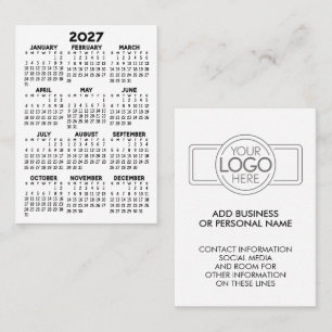 Carte De Visite Calendrier minimaliste simple mini 2027 avec logo